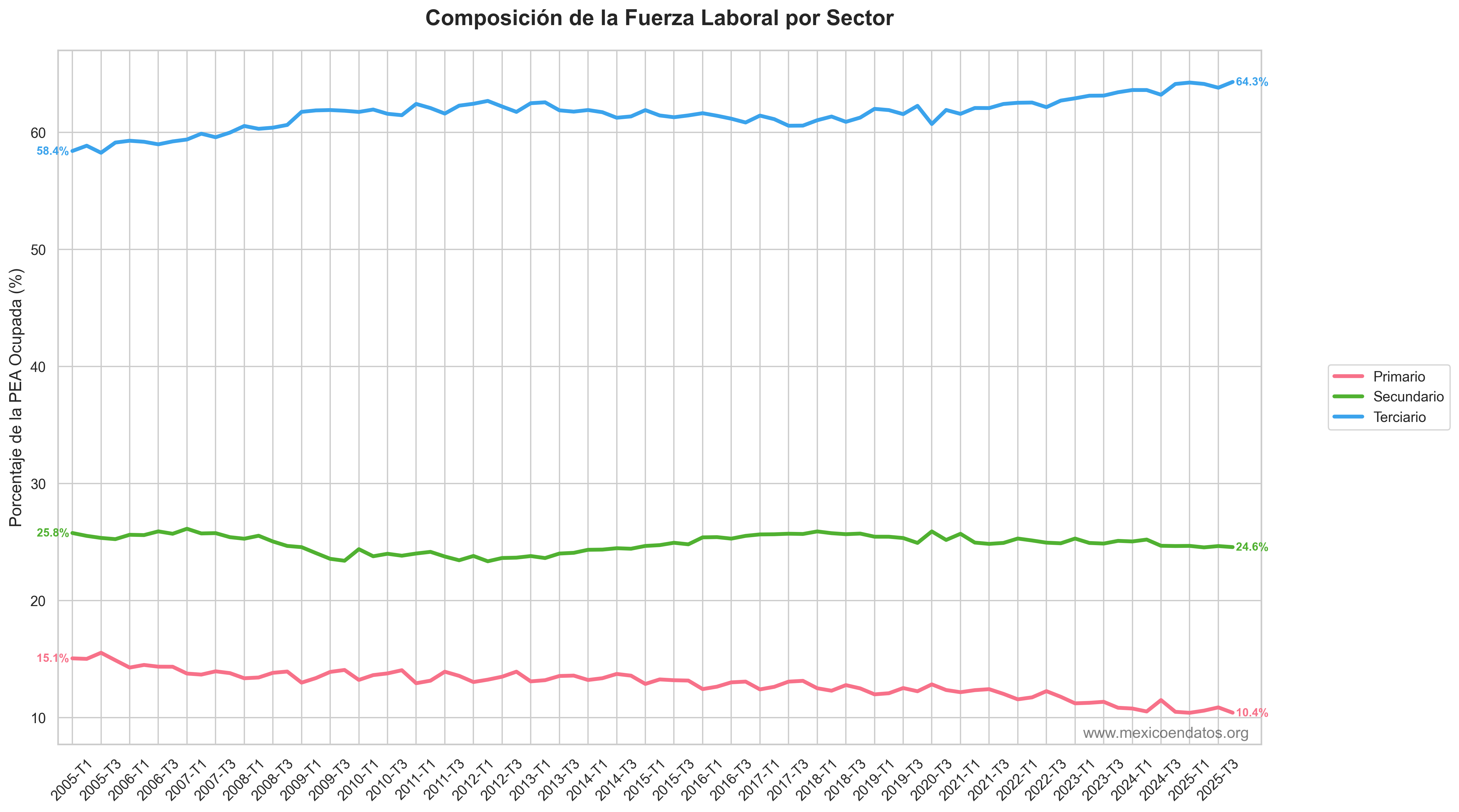 Gráfica de Composición de la Fuerza Laboral por Sector