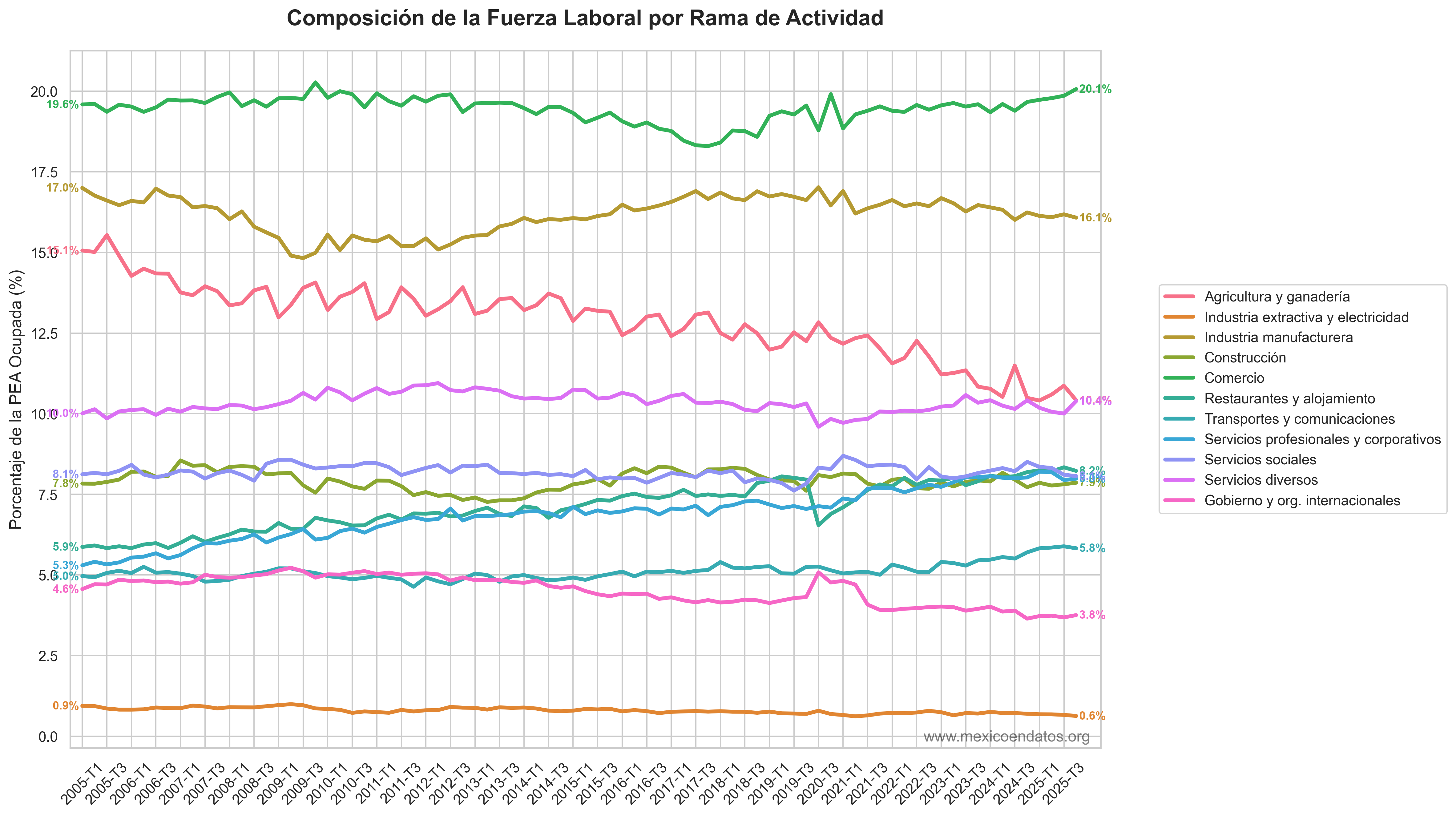 Gráfica de Composición de la Fuerza Laboral por Sector
